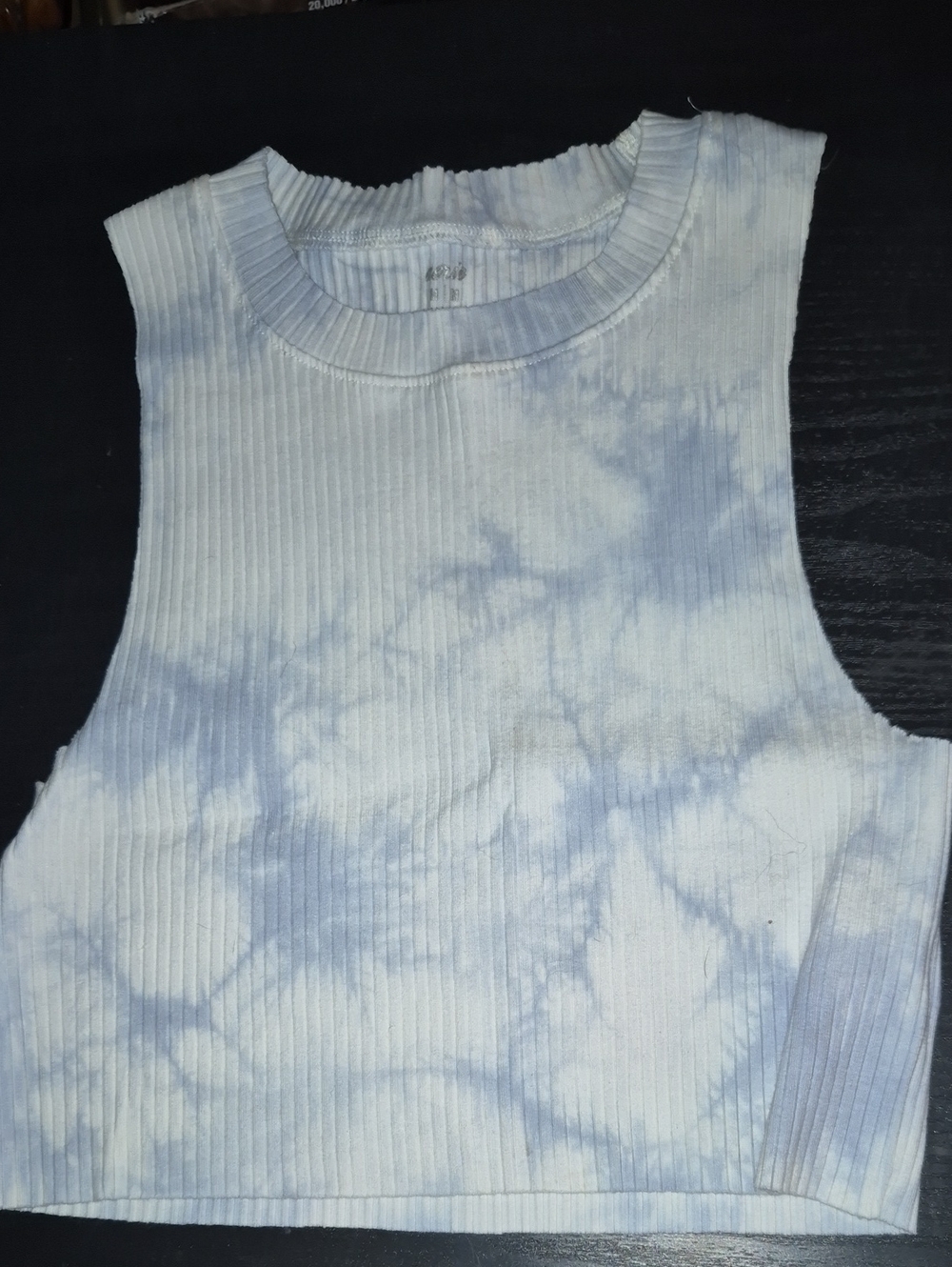 aerie Light Blue & White Ribbed Tie-Dye Cropped Tank